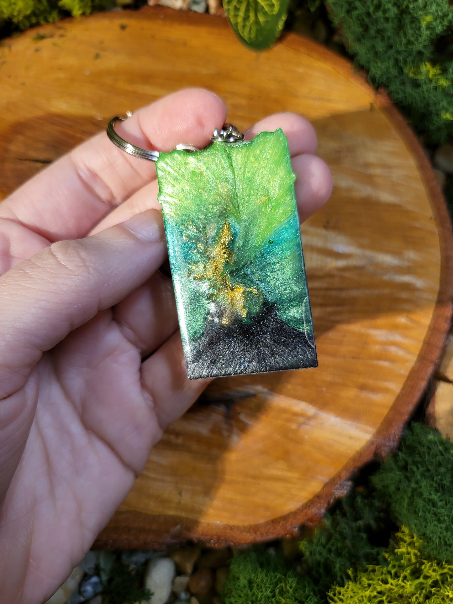 Green and Black Geode Mini Tarot Card Keychains