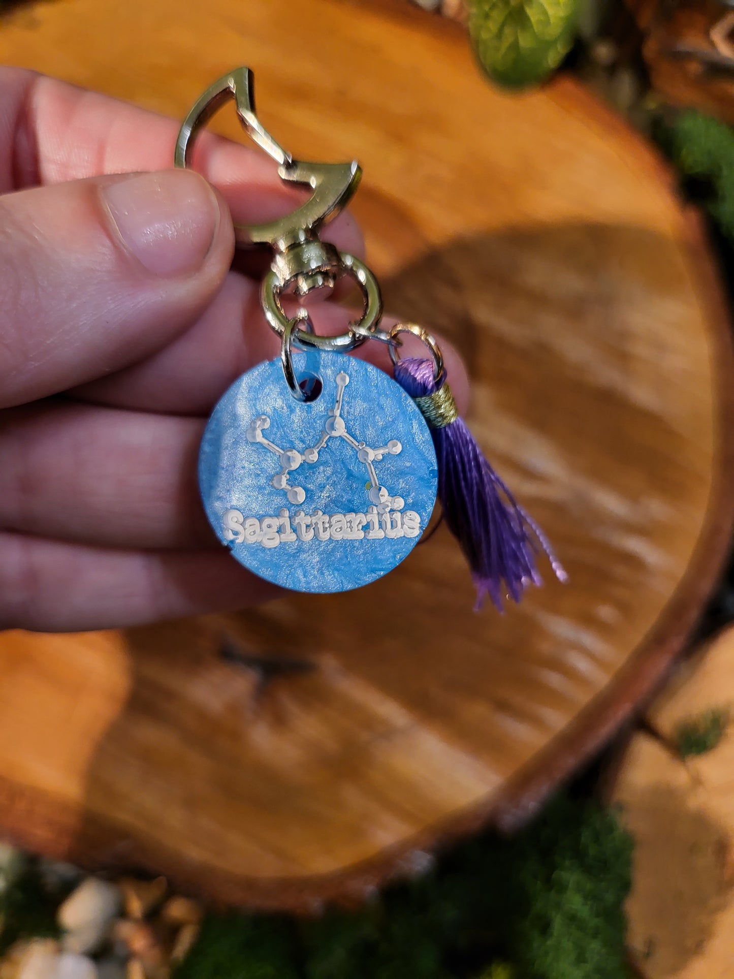 Light Blue and White Astrological Keychains with Charms