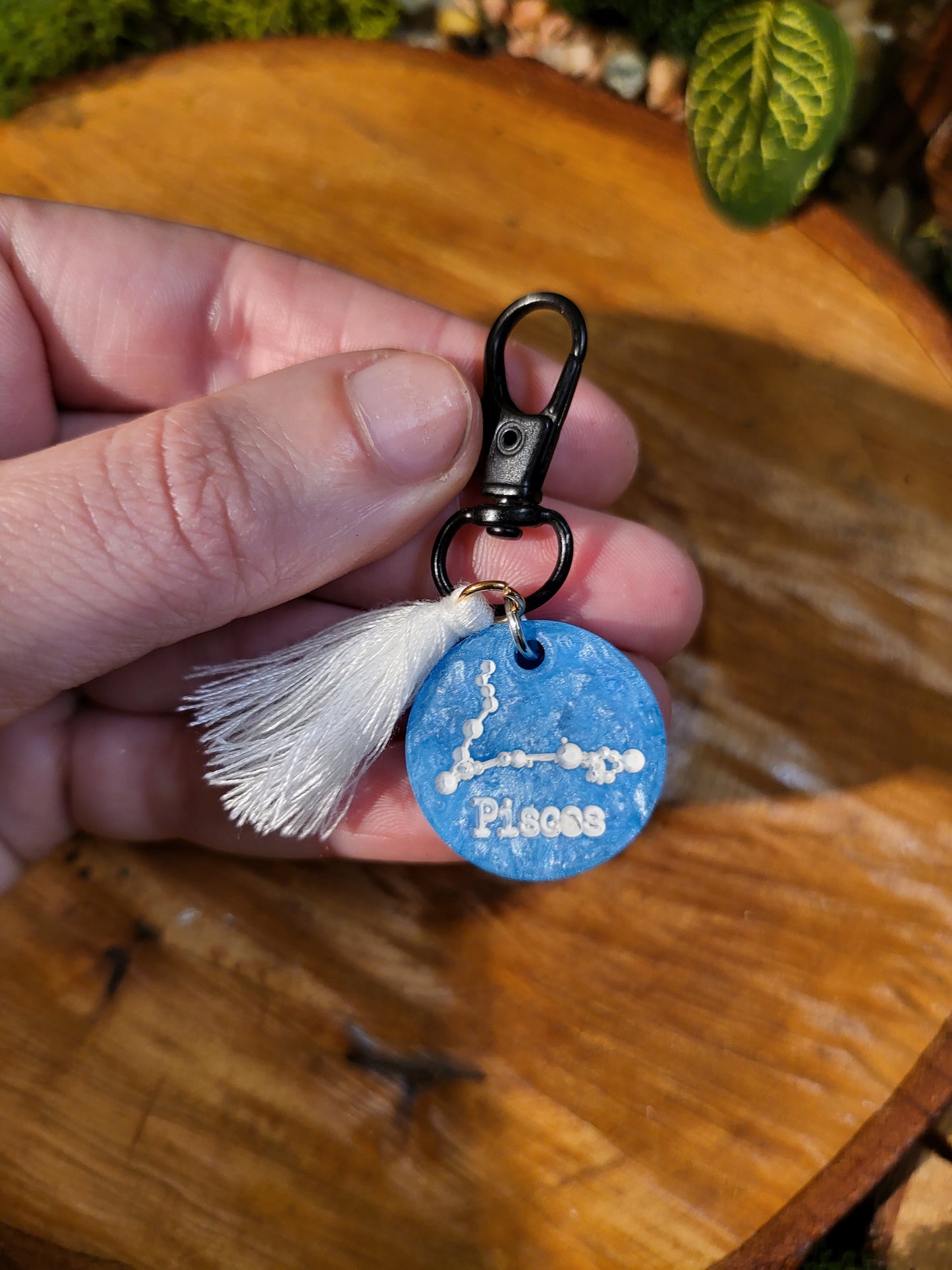 Light Blue and White Astrological Keychains with Charms