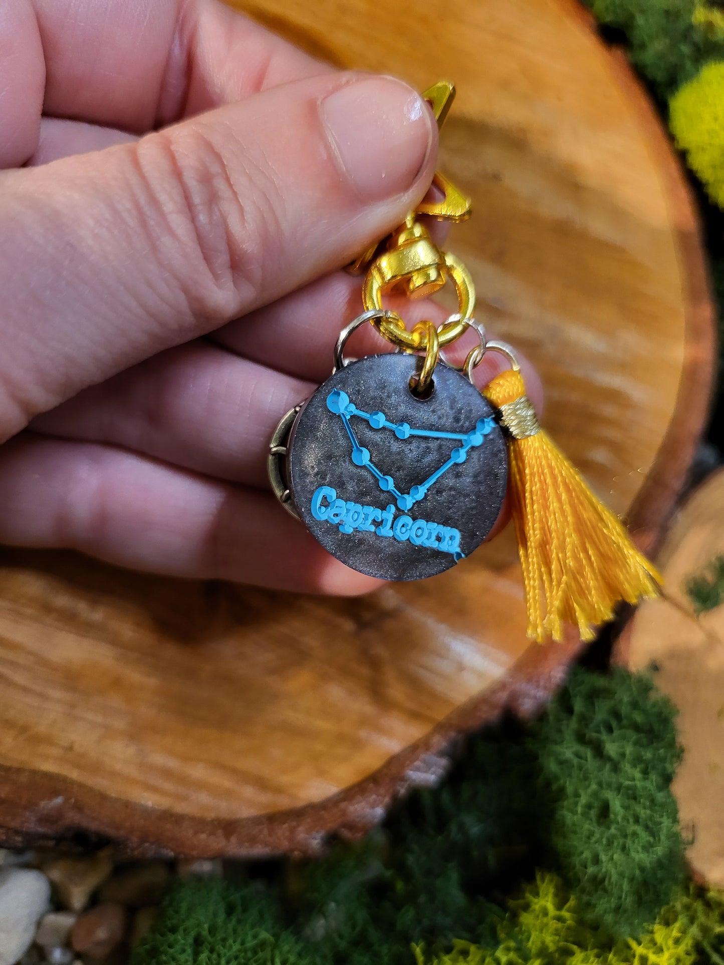 Graphite Gray and Teal Astrological Keychains with Charms