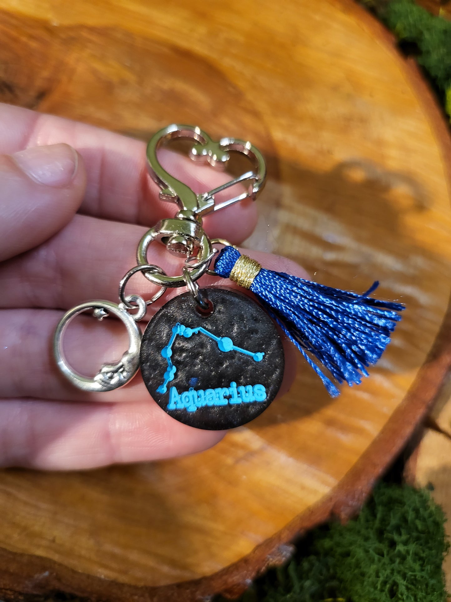 Graphite Gray and Teal Astrological Keychains with Charms