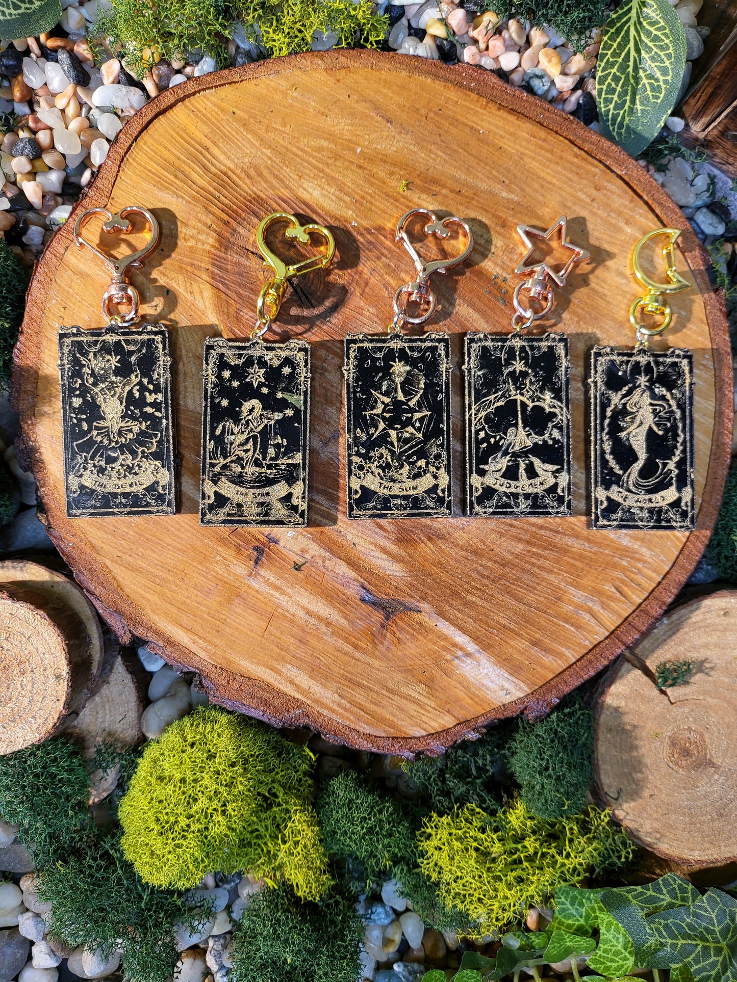 Black and Gold Mini Tarot Card Keychains