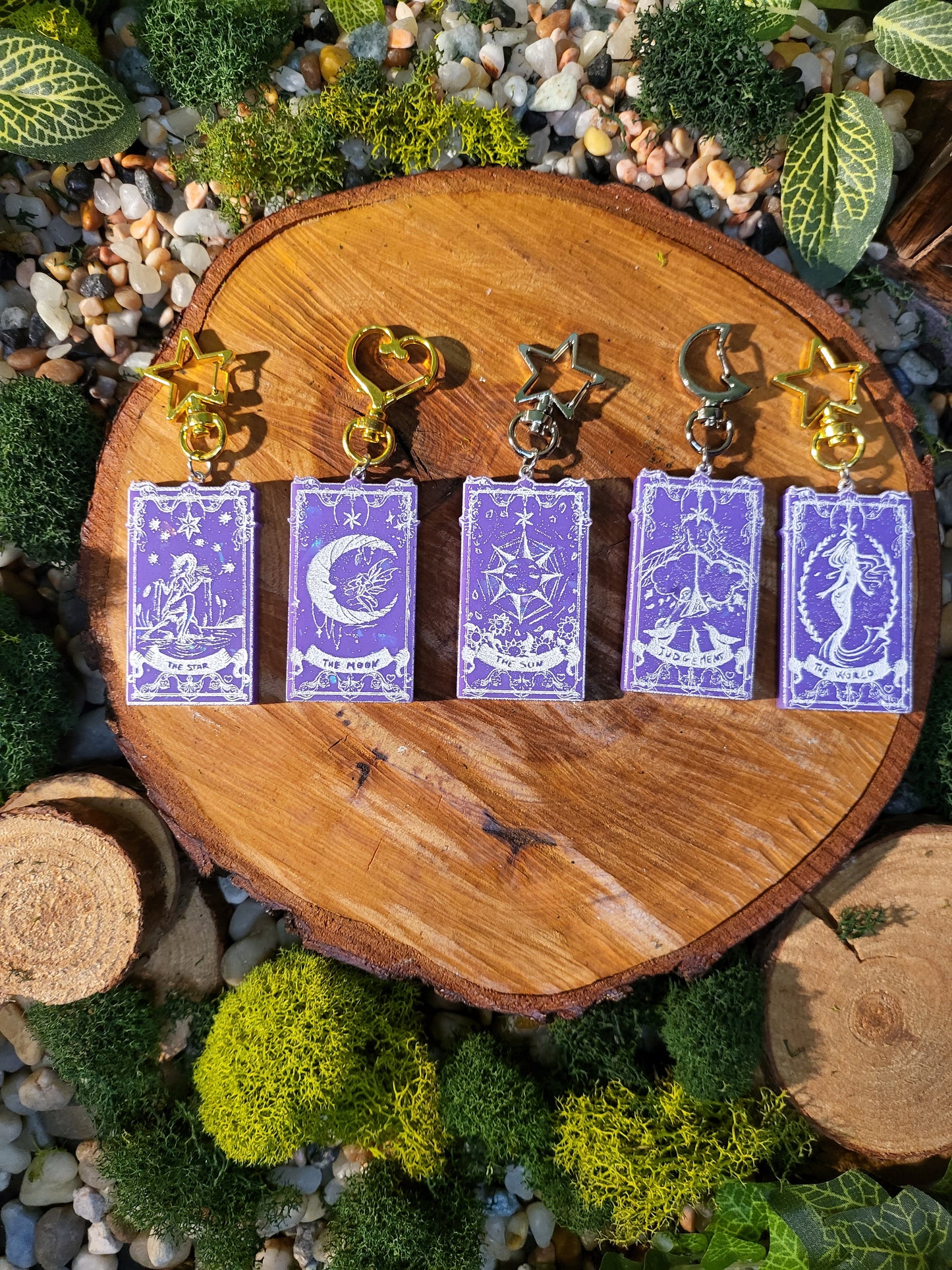 Purple and White Mini Tarot Card Keychains