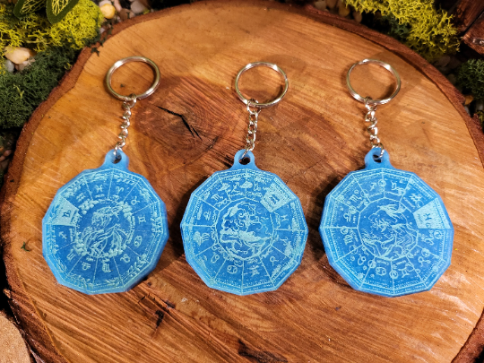 Teal Blue Astrological Wheel Keychains