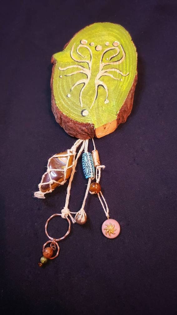 Tigers Eye Talisman Wall Art, Watercolor and Ink, Tigers Eye and Charms, Sigil