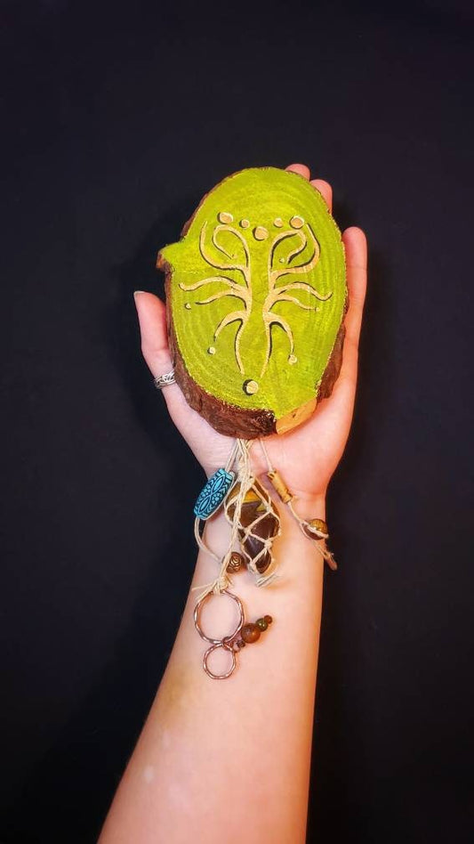 Tigers Eye Talisman Wall Art, Watercolor and Ink, Tigers Eye and Charms, Sigil