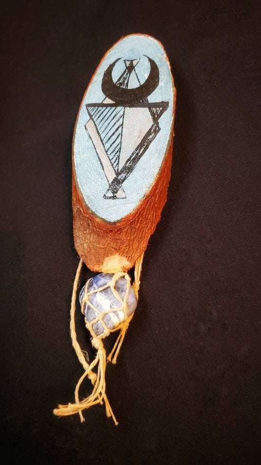 Sodalite Talisman Wall Art, Watercolor and Ink, Sodlite and Hemp Charms