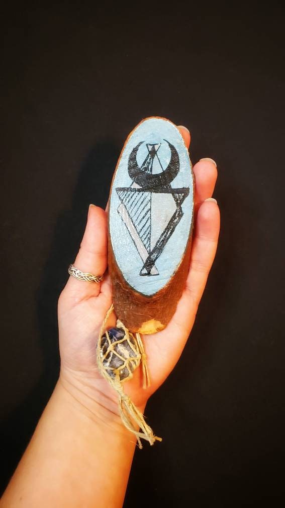 Sodalite Talisman Wall Art, Watercolor and Ink, Sodlite and Hemp Charms