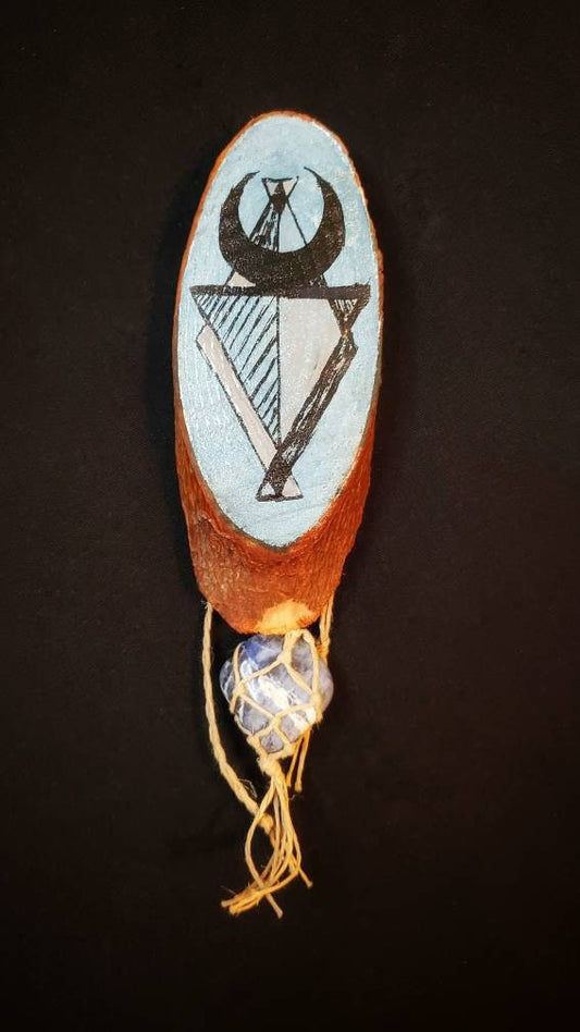 Sodalite Talisman Wall Art, Watercolor and Ink, Sodlite and Hemp Charms