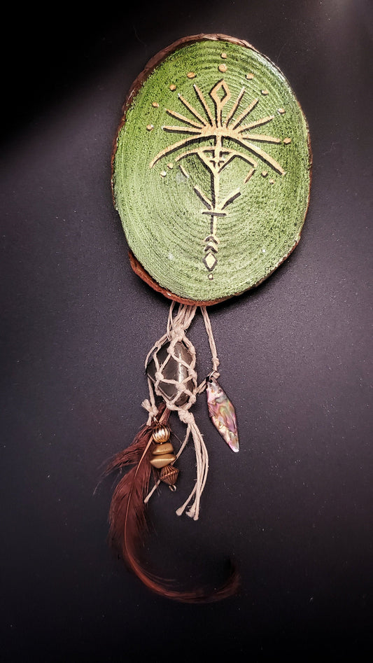 Pyrite Talisman, Watercolor and Ink Sigil on Woodblock, Wall Art and Found Object Charms