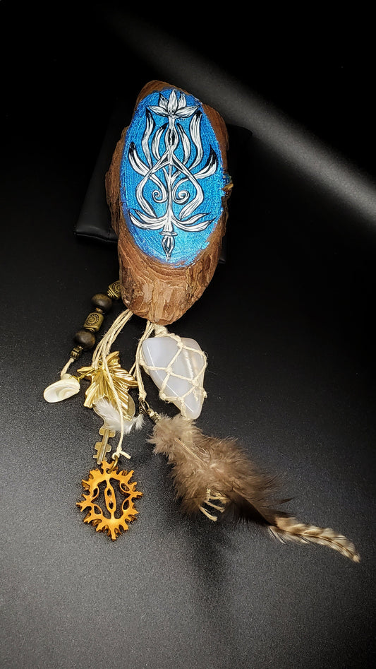 Banded Agate Talisman, Watercolor and Ink Sigil on Woodblock, Wall Art and Found Object Charms