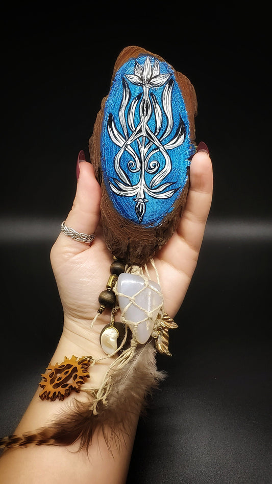 Banded Agate Talisman, Watercolor and Ink Sigil on Woodblock, Wall Art and Found Object Charms