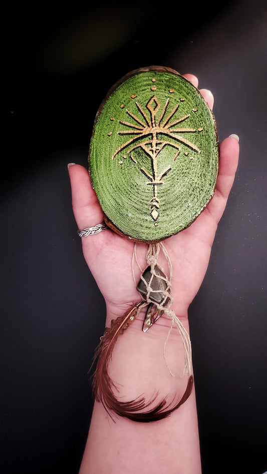 Pyrite Talisman, Watercolor and Ink Sigil on Woodblock, Wall Art and Found Object Charms