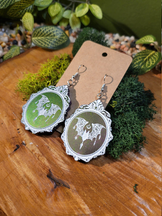 Bat Lace Victorian Cameo Dangle Earrings