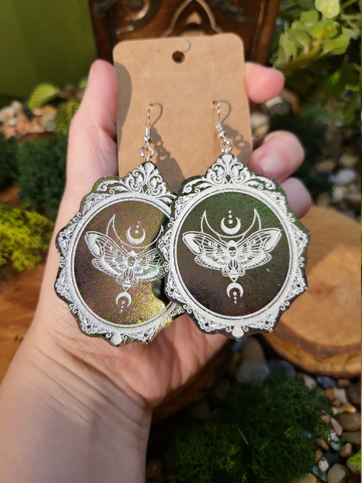 DeathHead Moth Victorian Cameo Dangle Earrings