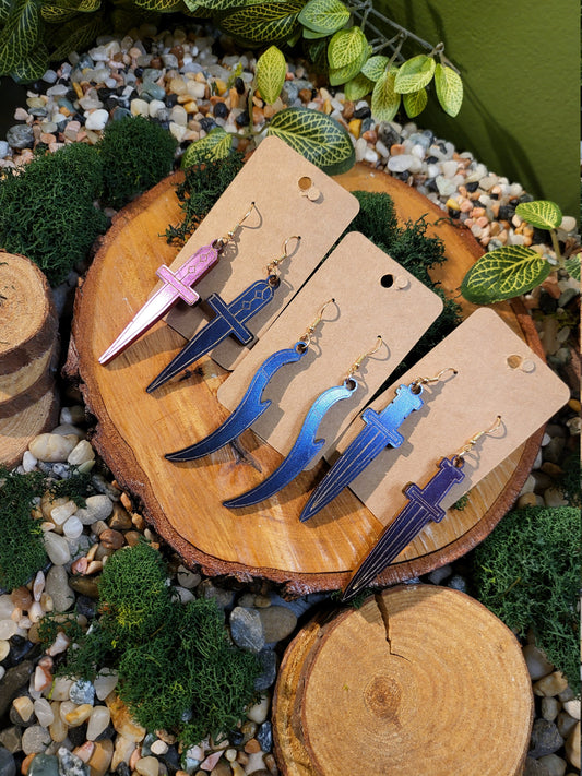 Blue Sword Dangle Earrings