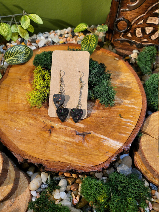 Black Glitter Dangle Planchette Earrings