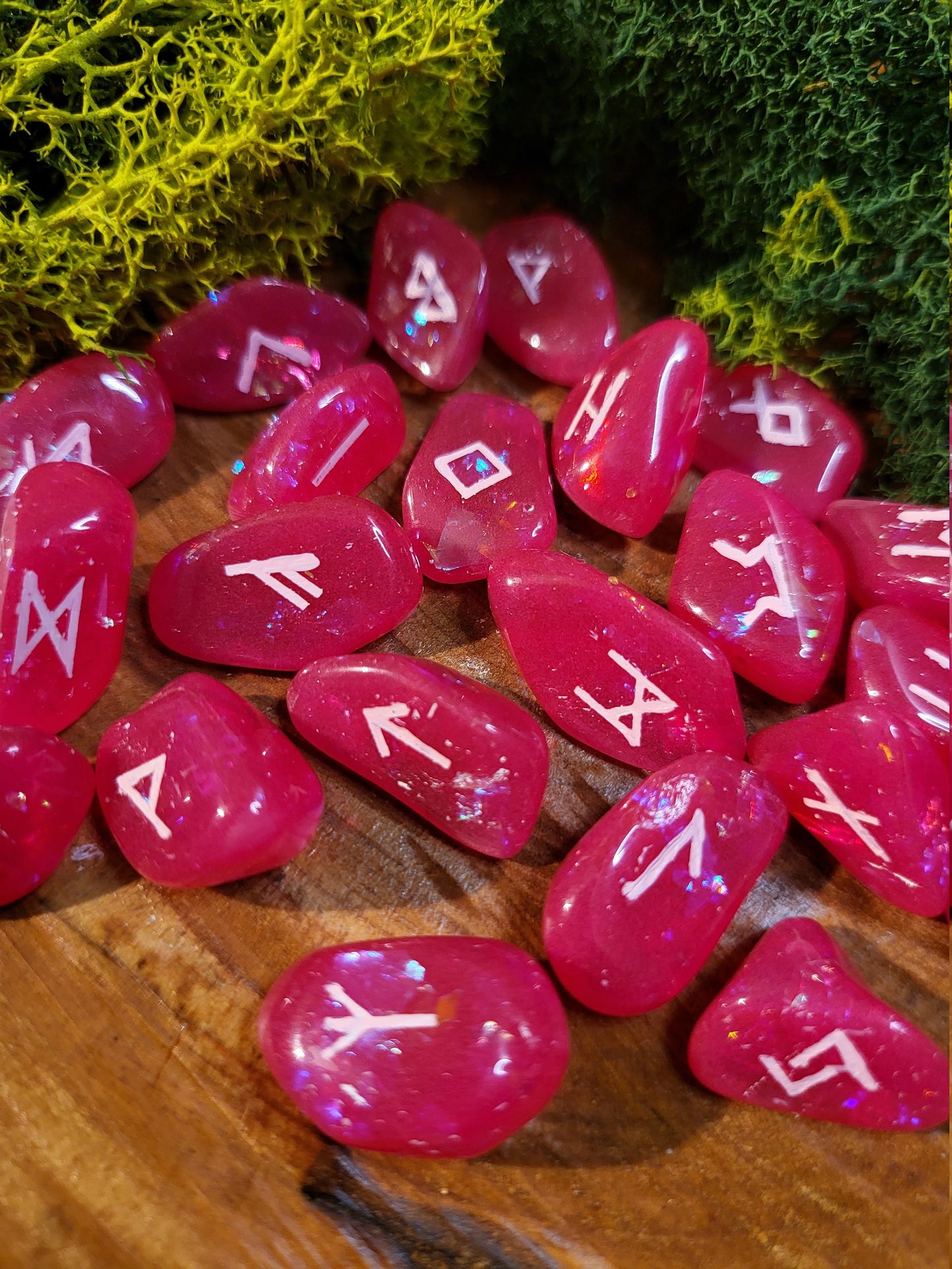 Hot Pink Holographic Flakes Norse / Elder Futhark Runes, Set of 24