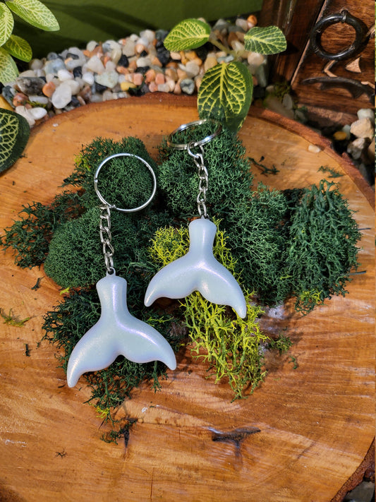 Pearlescent White Mermaid Tail Keychain