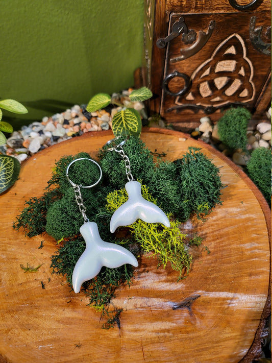 Pearlescent White Mermaid Tail Keychain