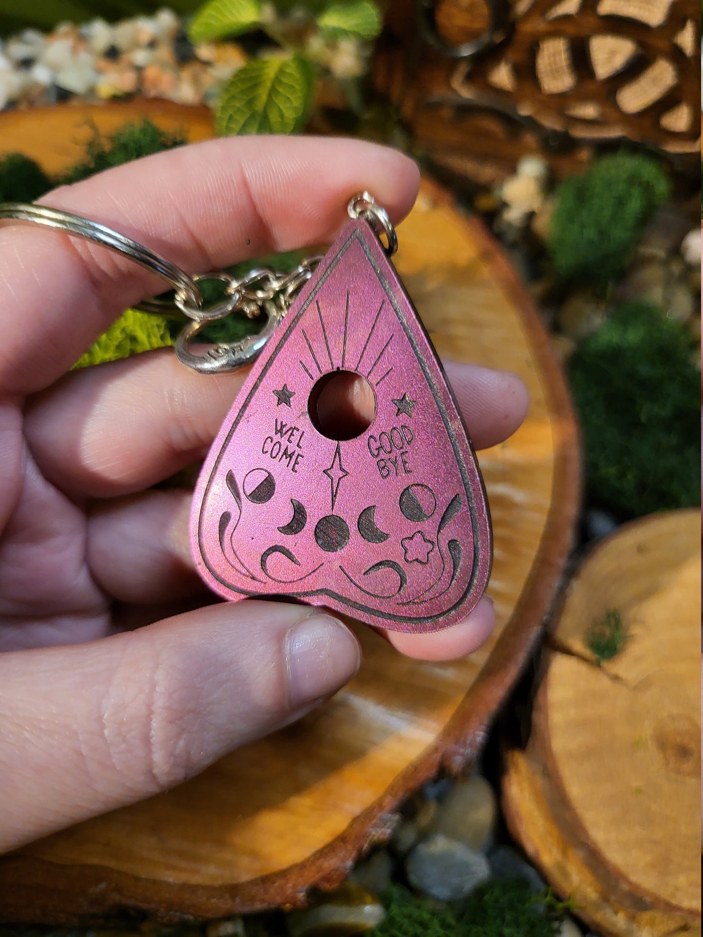 Ouija Planchette - Purple Moon Phase and Crescent Moon Charm