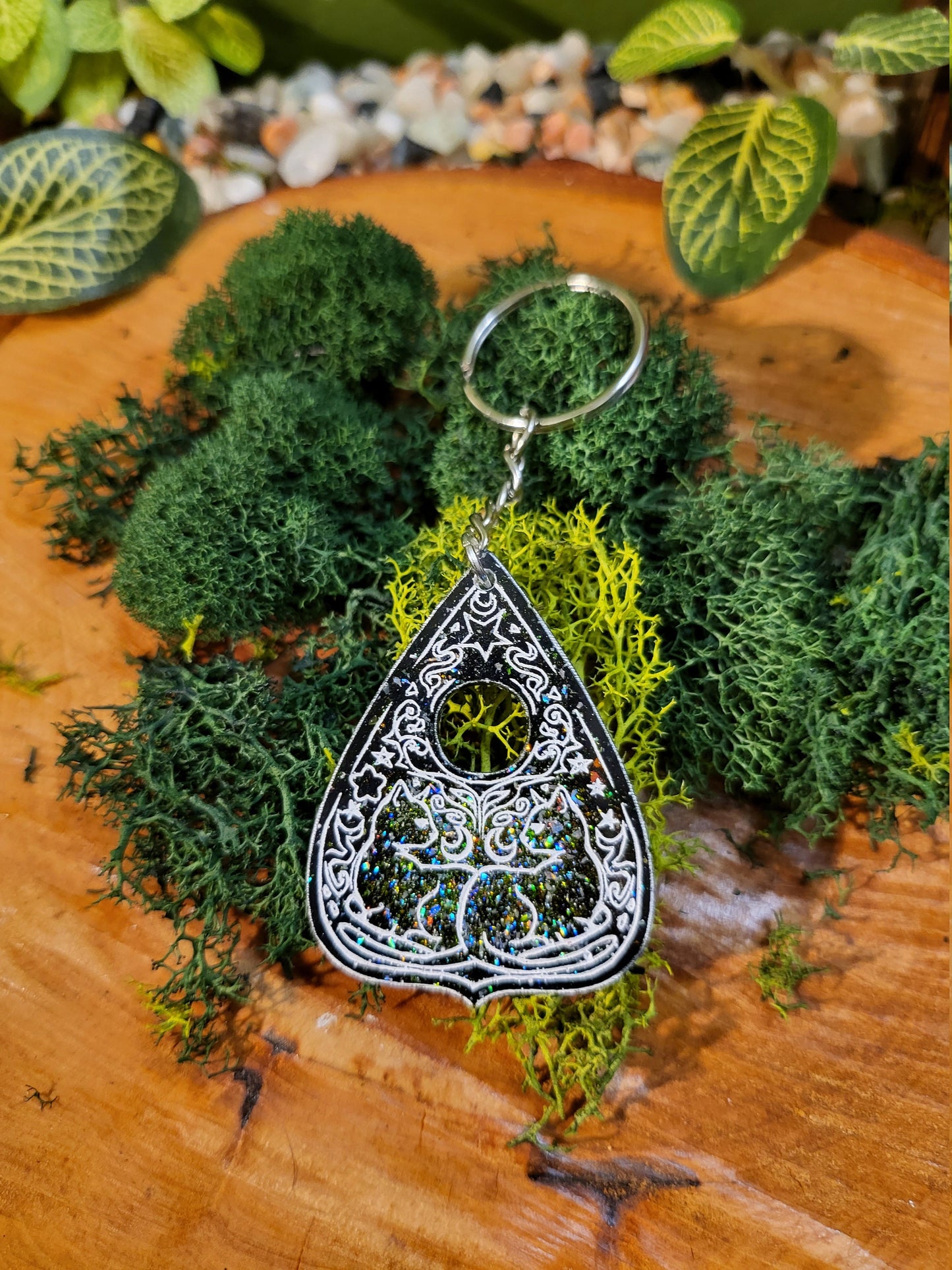 Ouija Planchette - Galaxy Double Cat and Pentagram