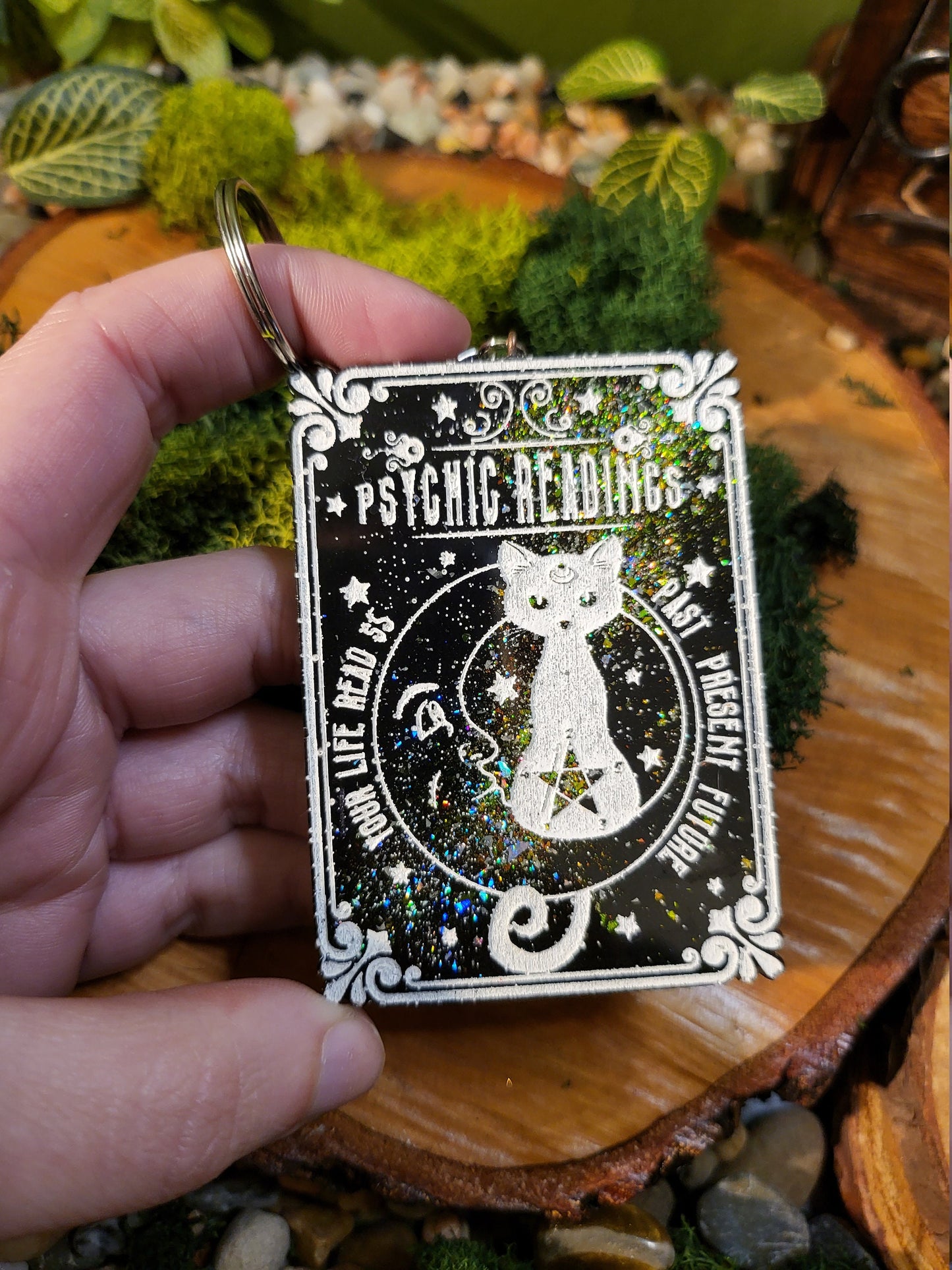 Galaxy Psychic Reading Cat Keychain