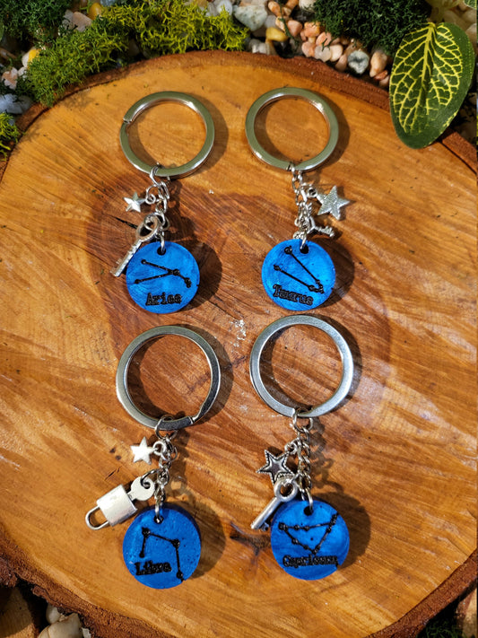 Blue and Black Astrological Keychains with Charms
