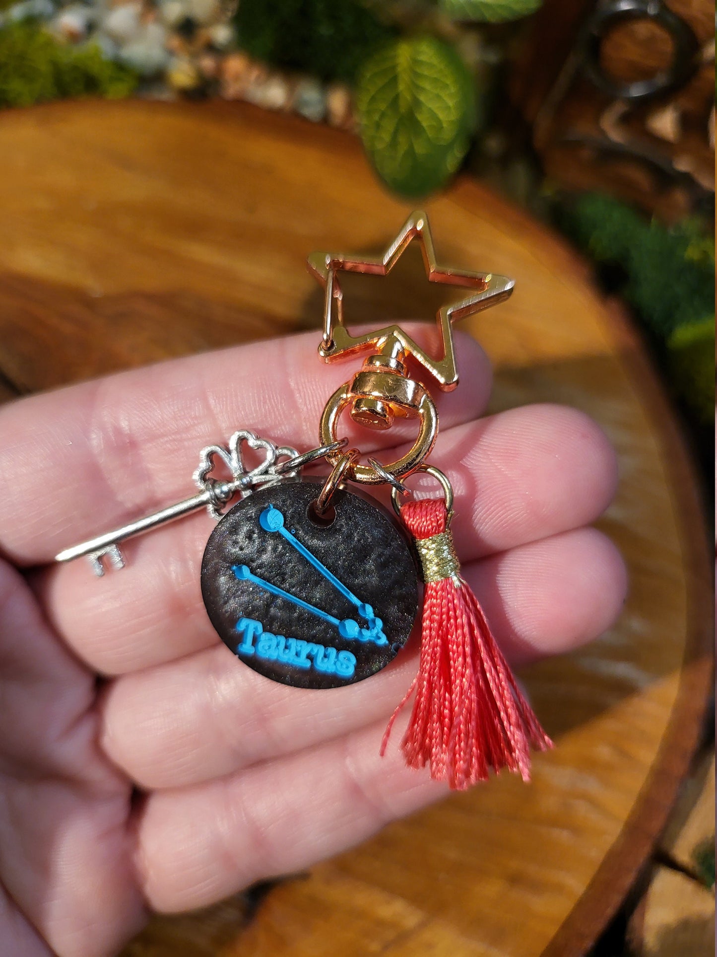 Graphite Gray and Teal Astrological Keychains with Charms