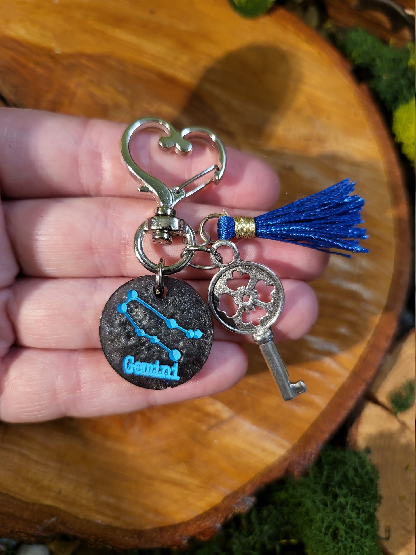 Graphite Gray and Teal Astrological Keychains with Charms