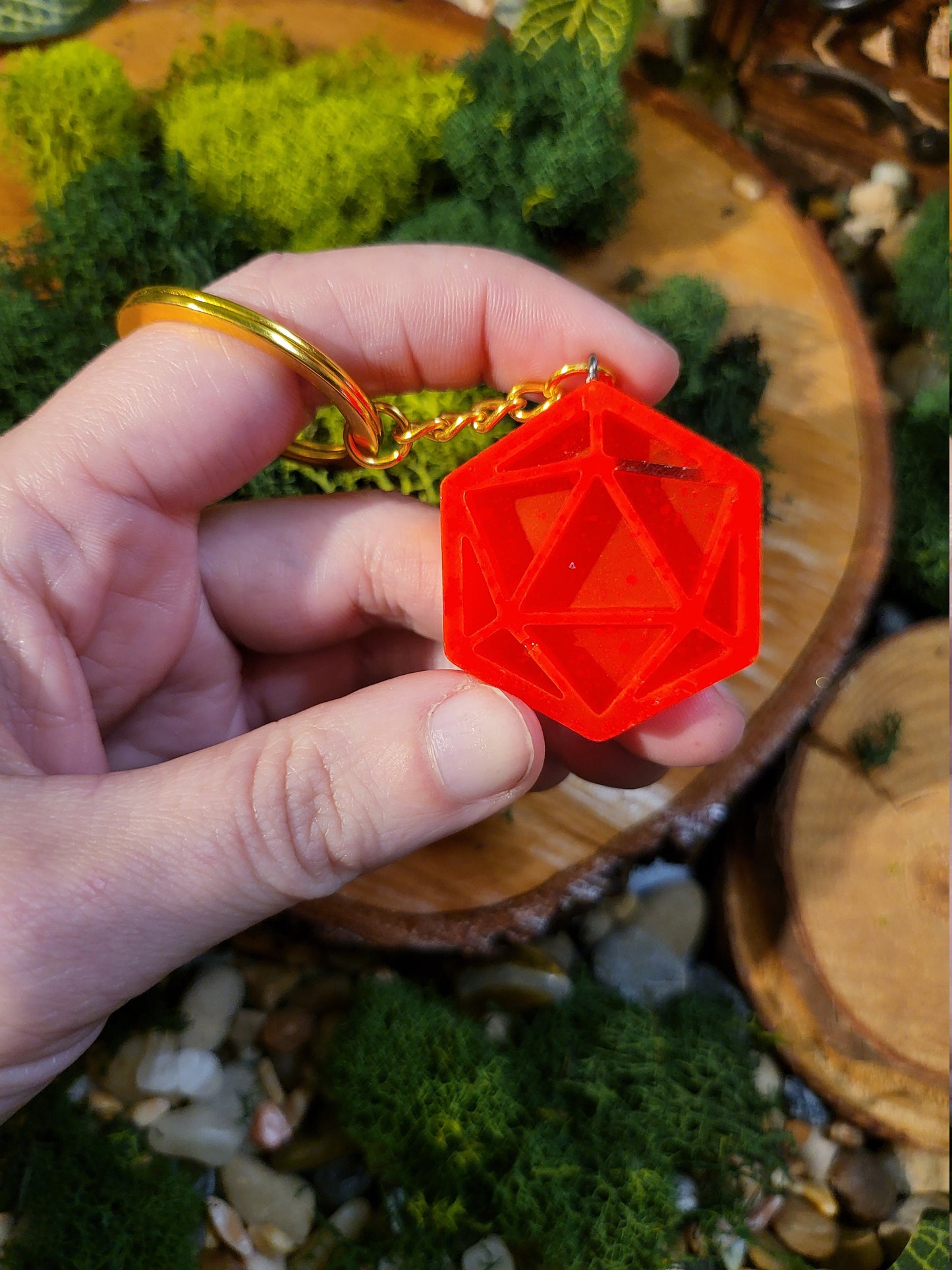 Florescent Orange D20 Keychain