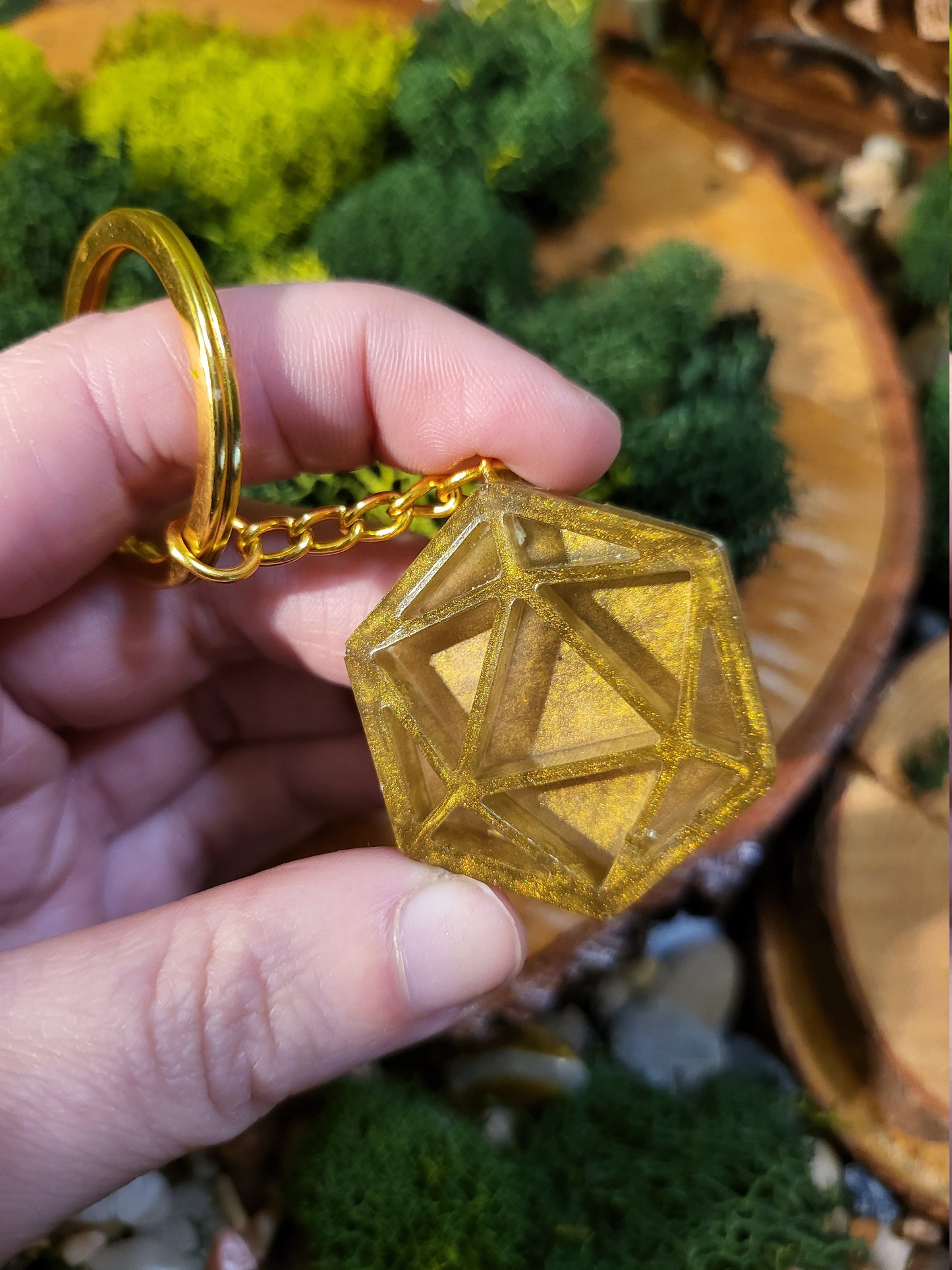 Gold D20 Keychain