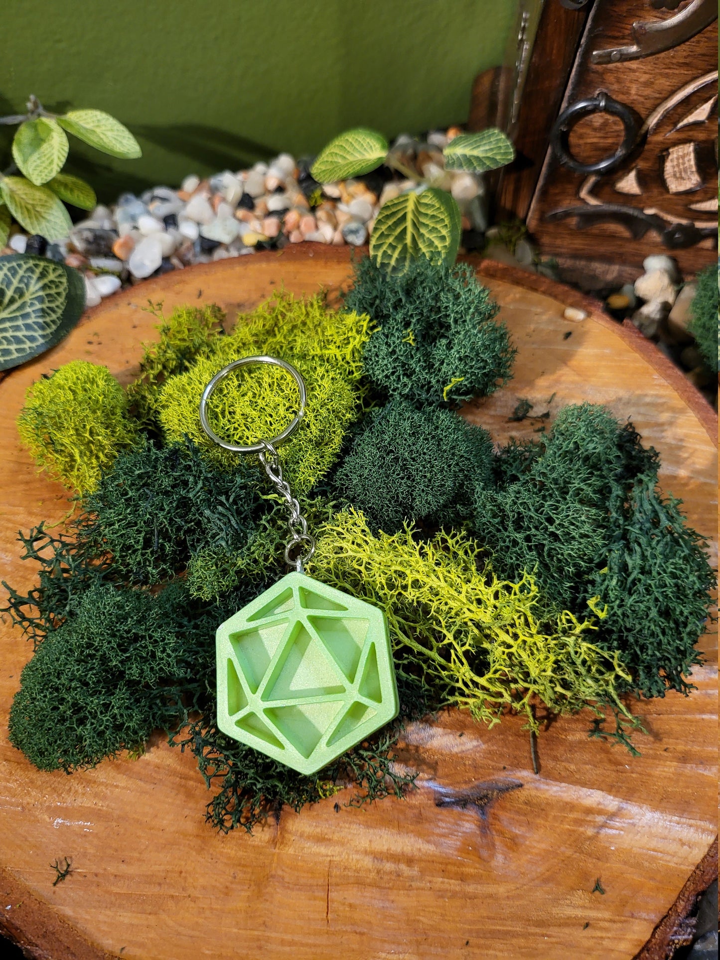 Neon Green D20 Keychain