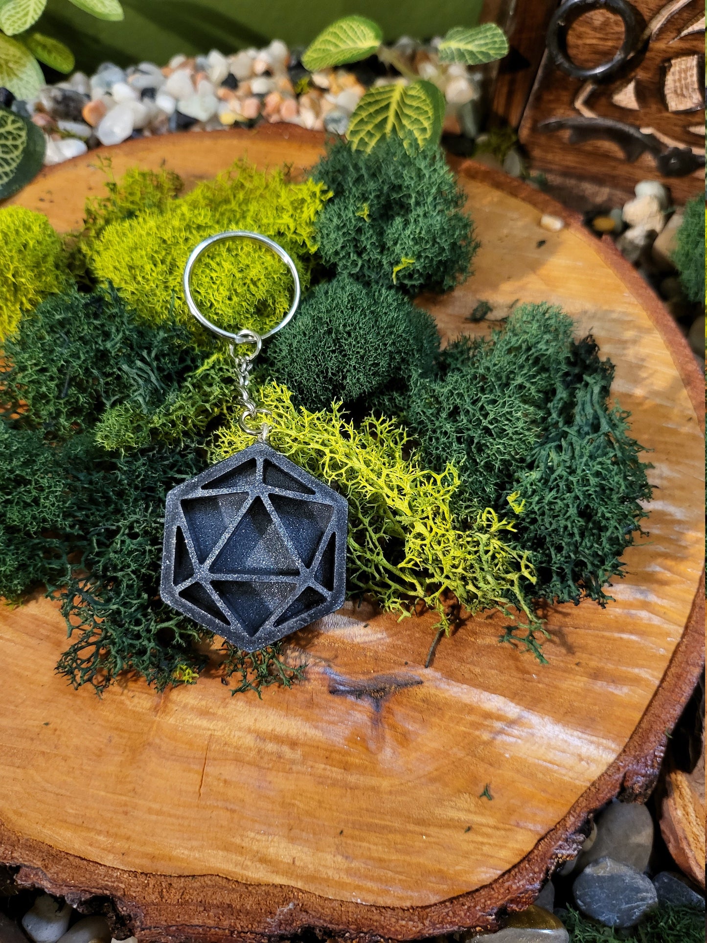 Black Glitter D20 Keychain