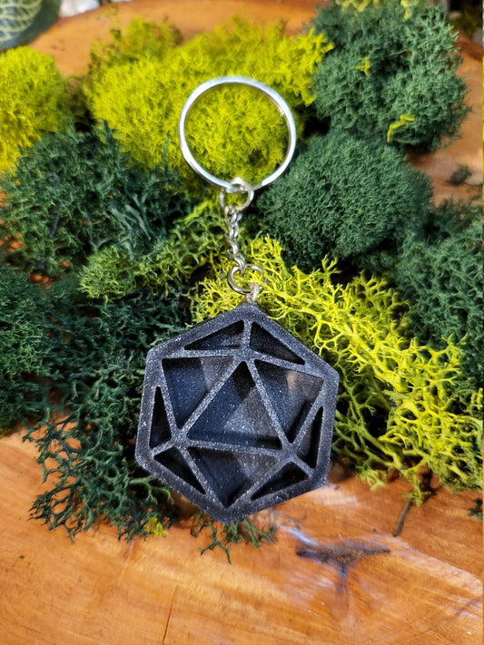 Black Glitter D20 Keychain