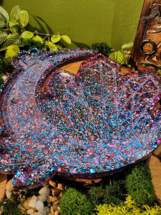 Blue Red Glitter Bomb Crescent Moon Tray, 10in Tray
