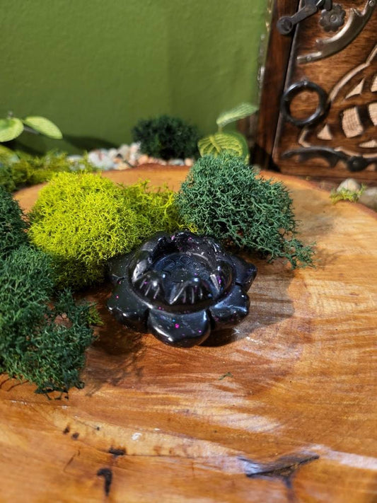 Black and Pink Glitter Resin Lotus Sphere Stand