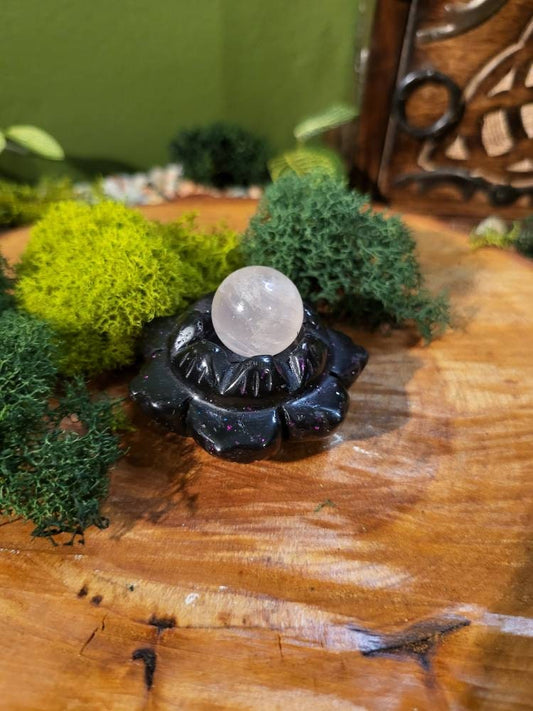 Black and Pink Glitter Resin Lotus Sphere Stand