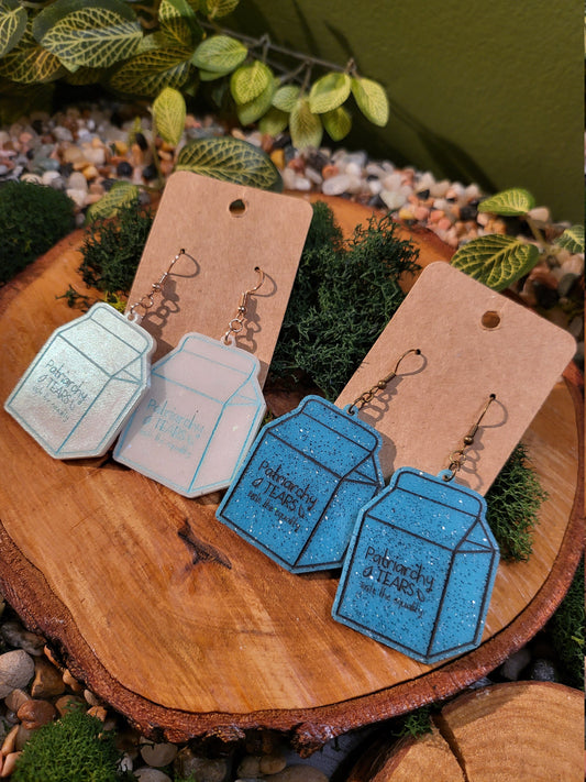 Patriarchy Tears Carton Earrings, Activist Earrings