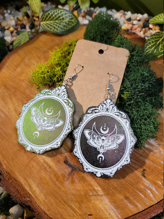 DeathHead Moth Victorian Cameo Dangle Earrings