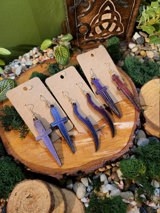 Blue Sword Dangle Earrings