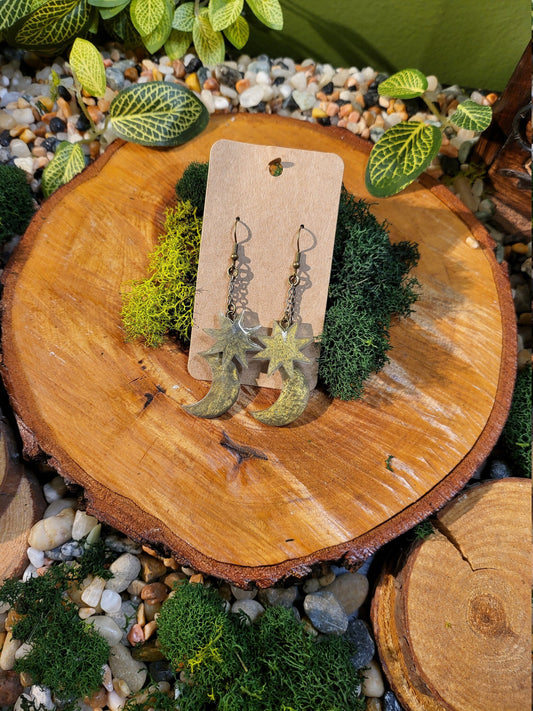 Gold Moon and Star Dangle Earrings