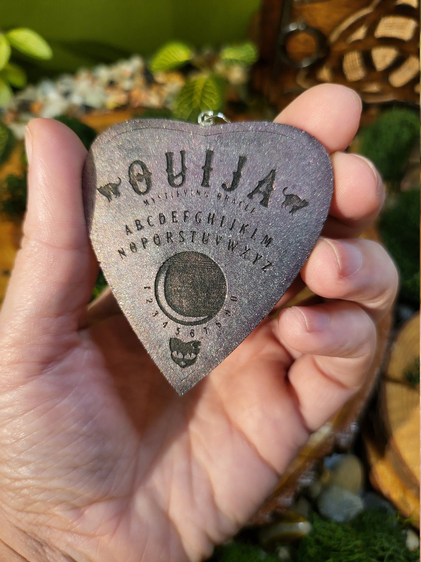 Ouija Planchette - Pink Cat and Crescent Moon Charm