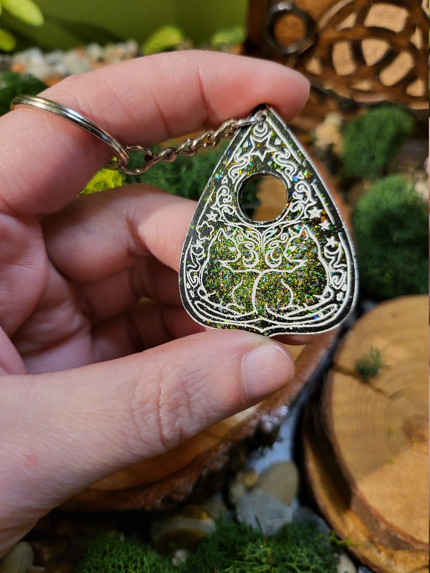 Ouija Planchette - Galaxy Double Cat and Pentagram