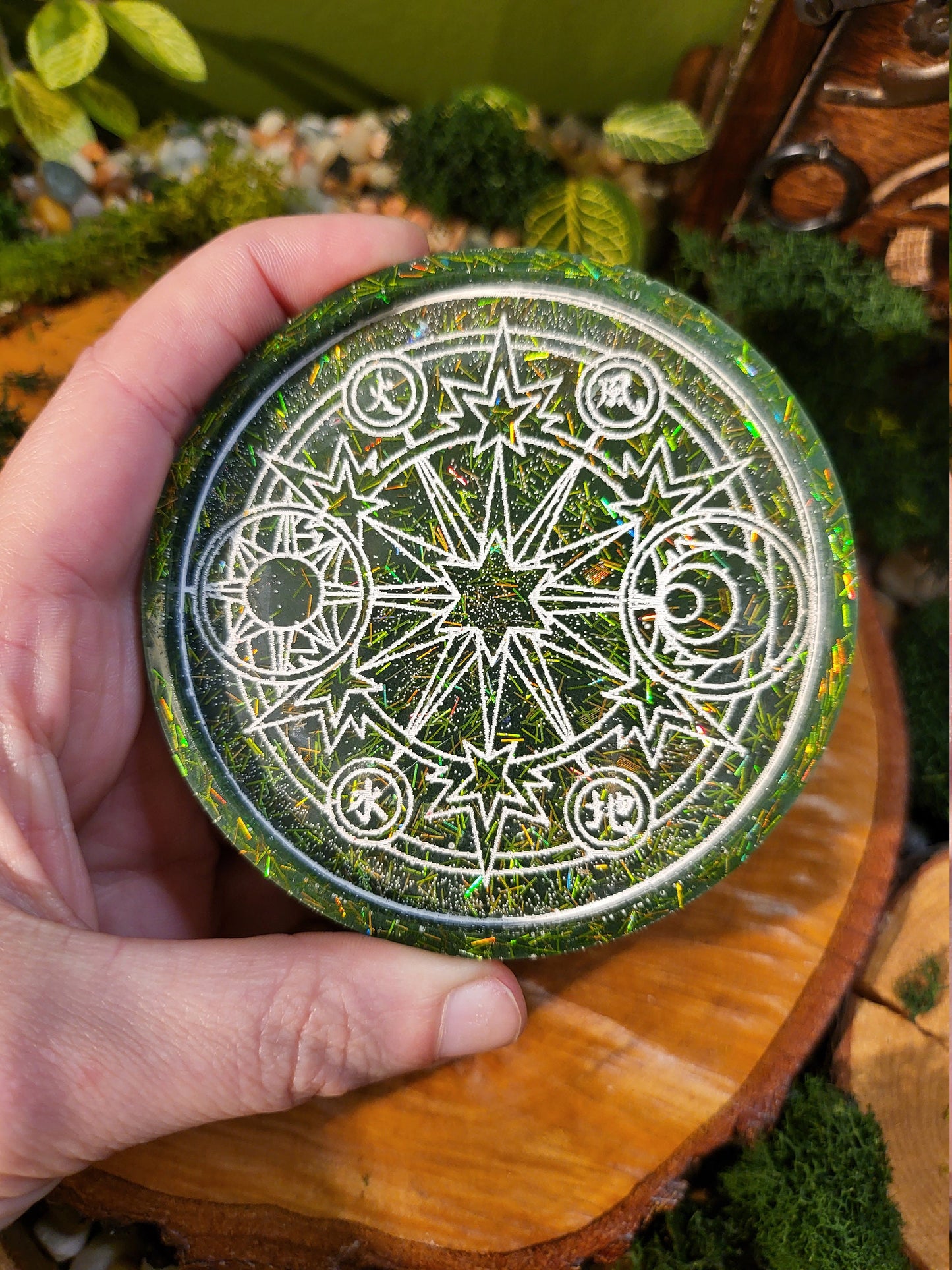 Green and Holographic Tinsel Glitter Summoning Circle Mini Tray
