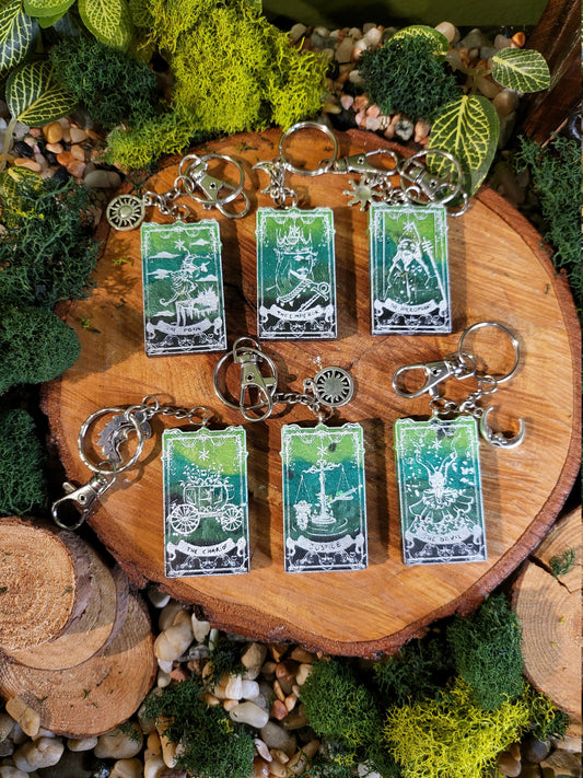 Green and Black Geode Mini Tarot Card Keychains