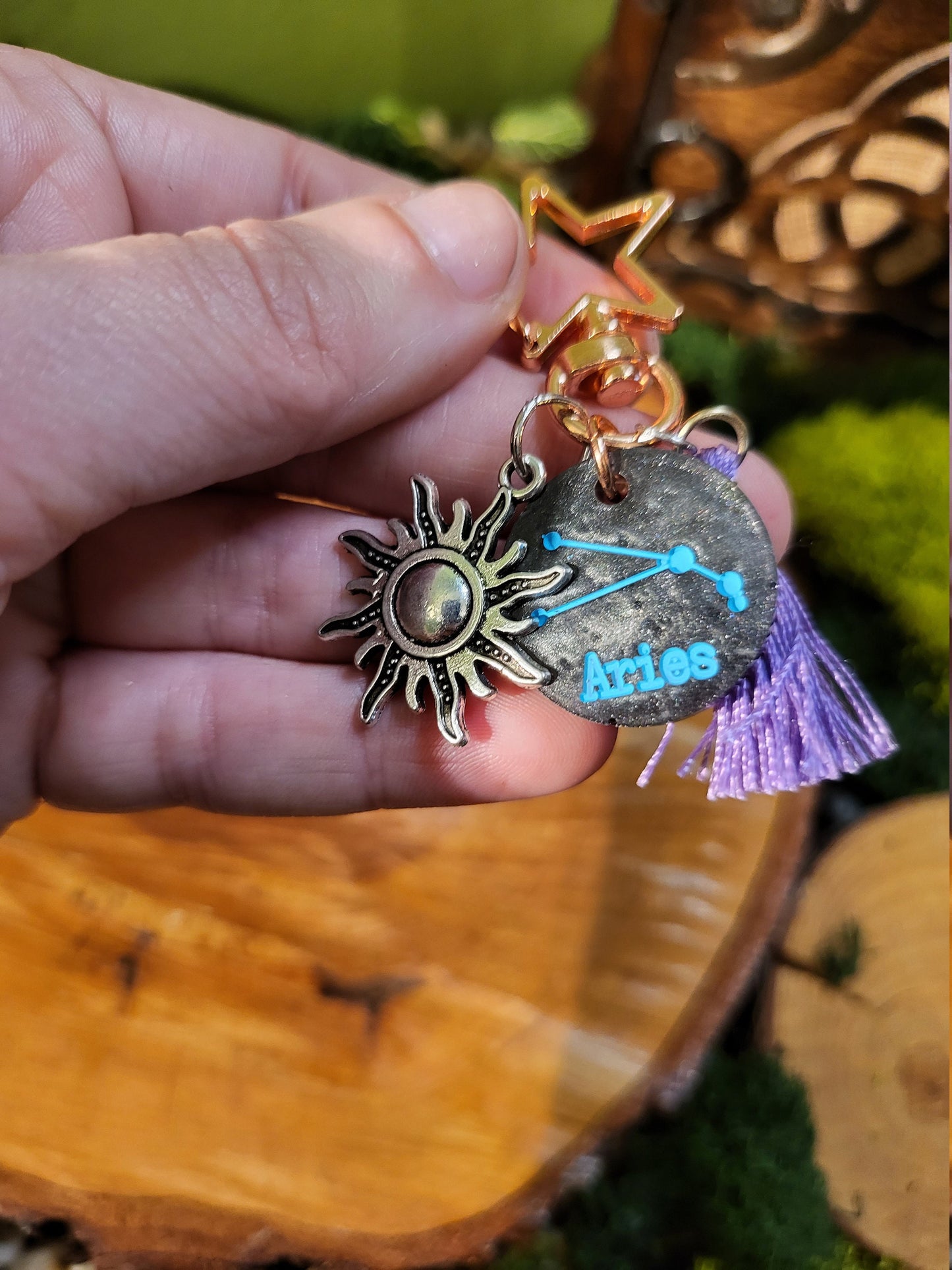 Graphite Gray and Teal Astrological Keychains with Charms