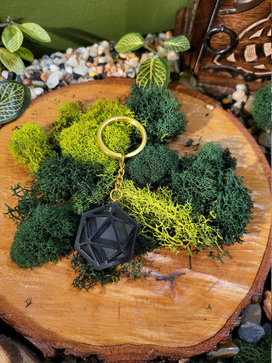 Transparent Black D20 Keychain