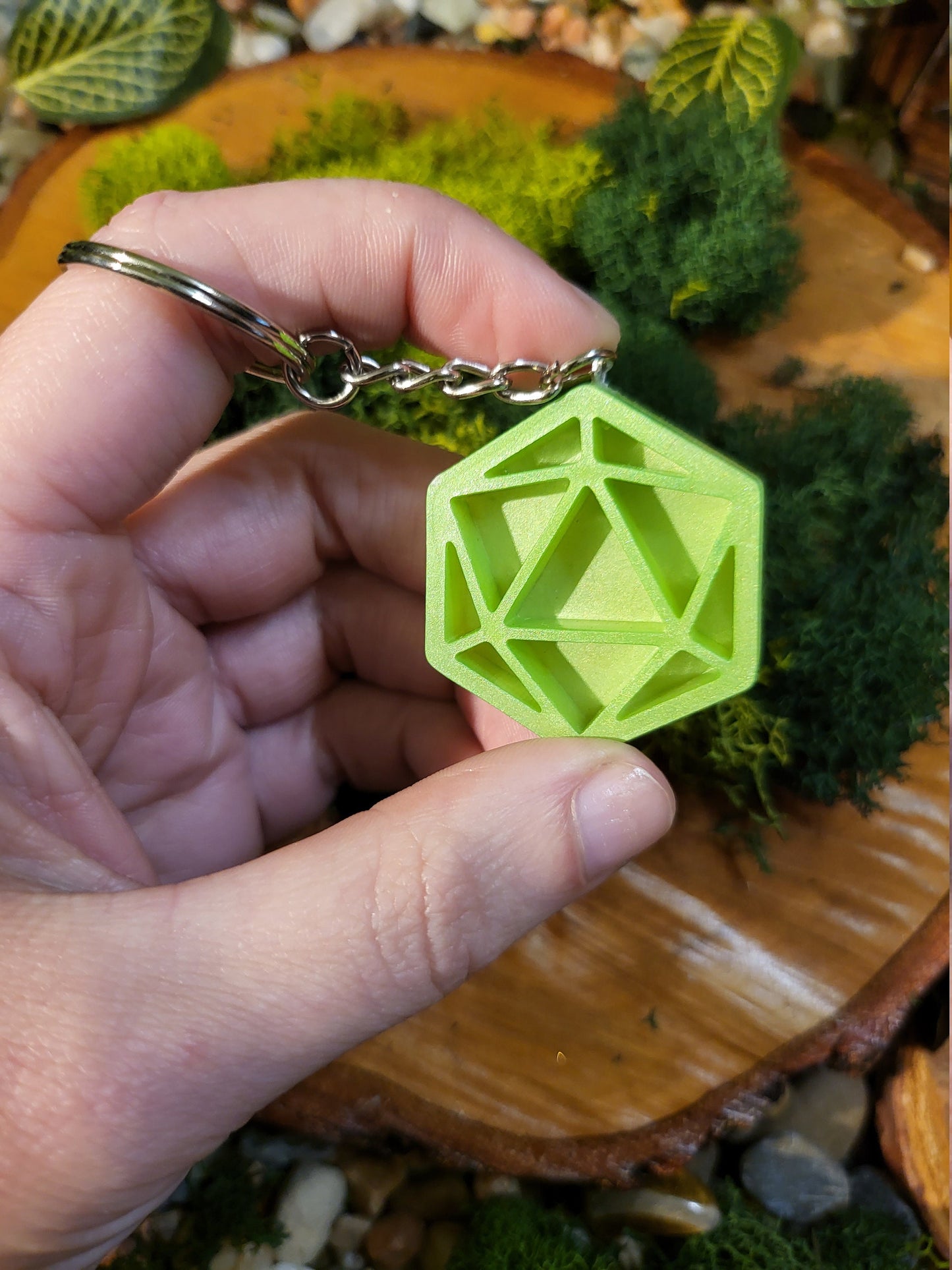 Neon Green D20 Keychain