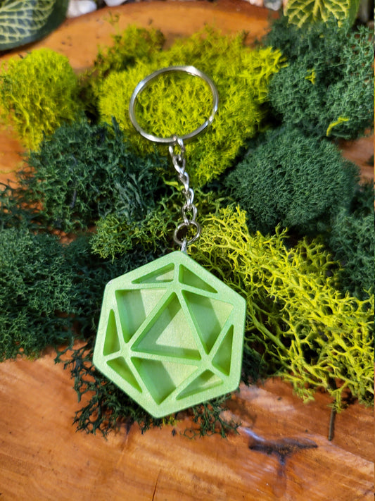 Neon Green D20 Keychain